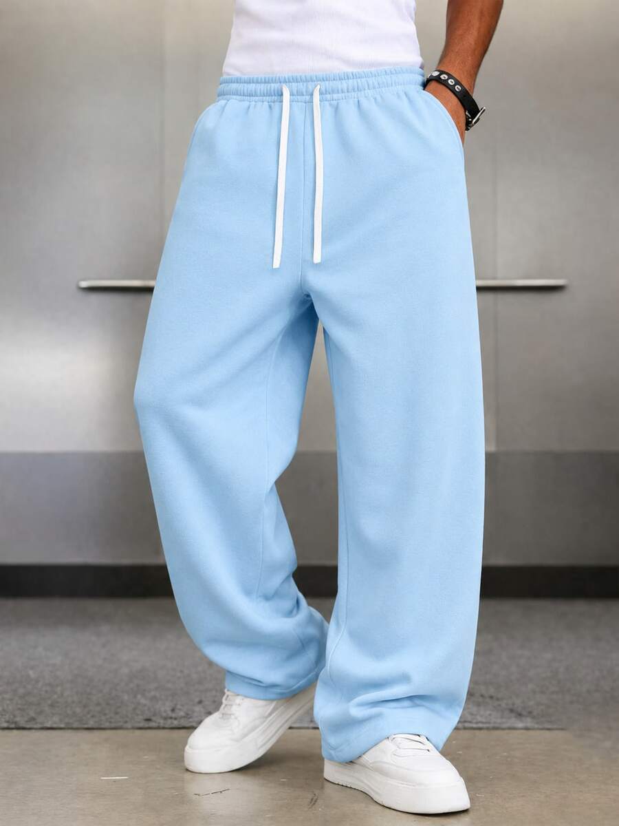 Mens Pant Wide Leg Drawstring Sweatpant Solid Relaxed Fit – Vorval
