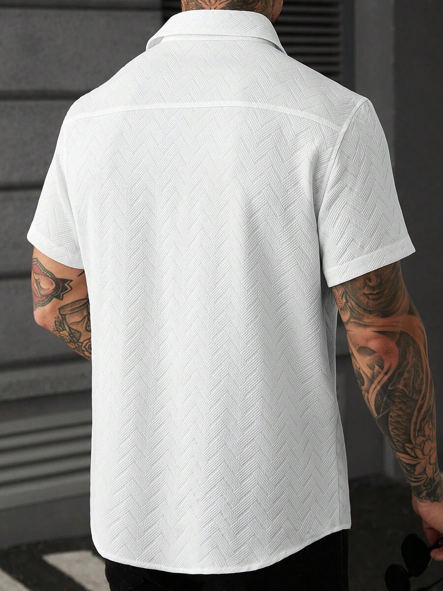 Mens Short Sleeve Shirt Solid Color Single-Breasted Casual – Vanto