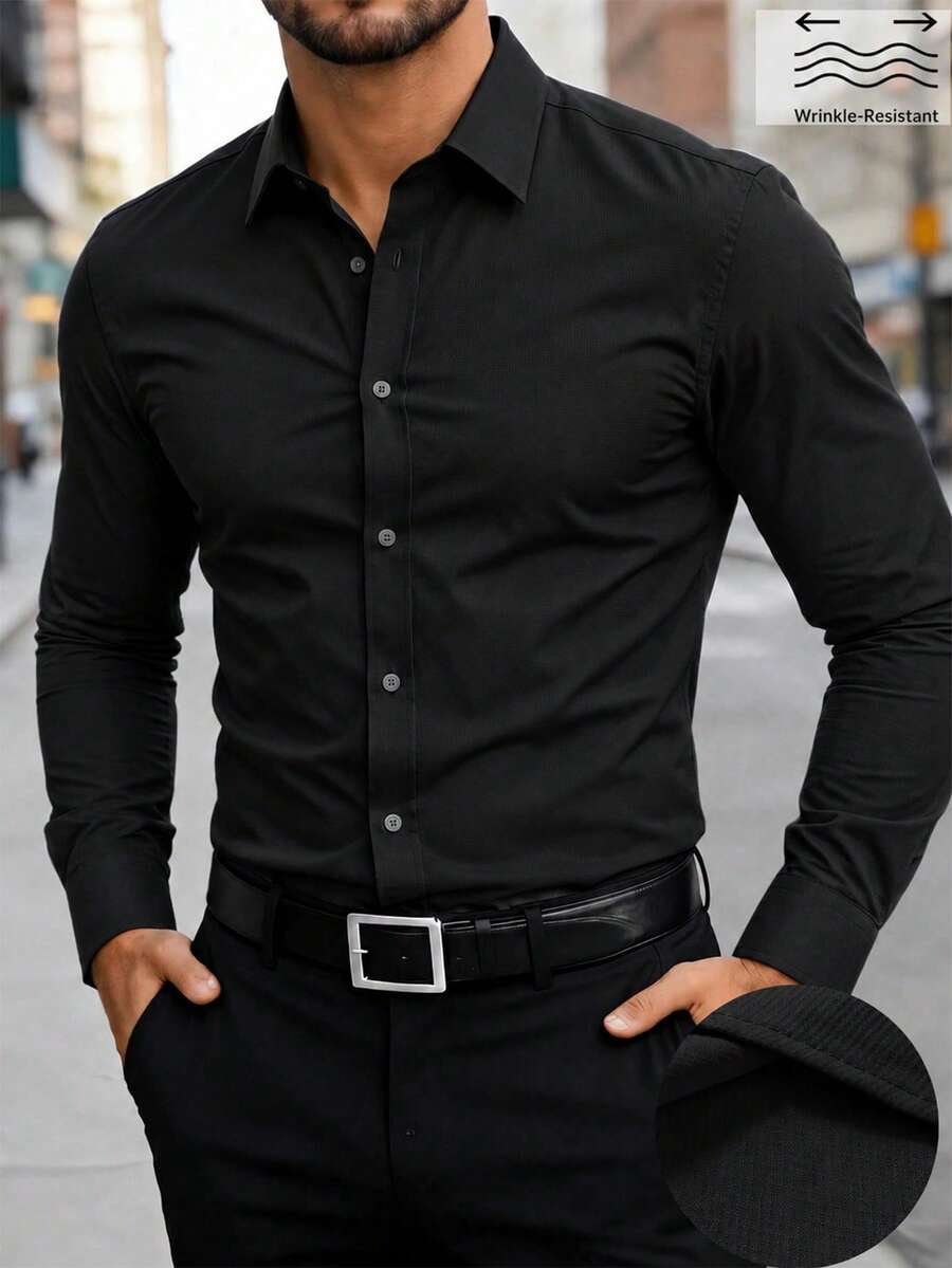 Shirt Shop Stand Collar Button-Up Long Sleeve Polyester Stretch – Marvo