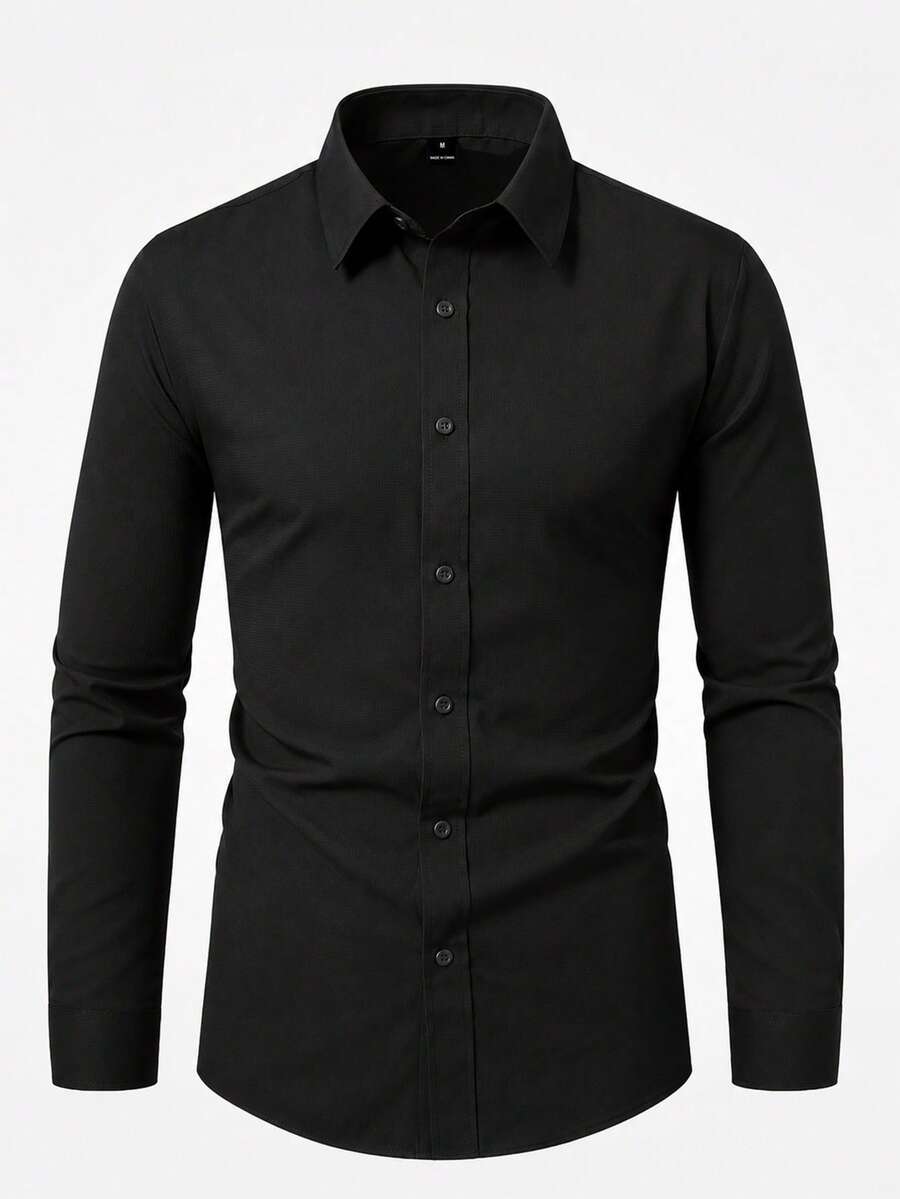 Shirt Shop Stand Collar Button-Up Long Sleeve Polyester Stretch – Marvo