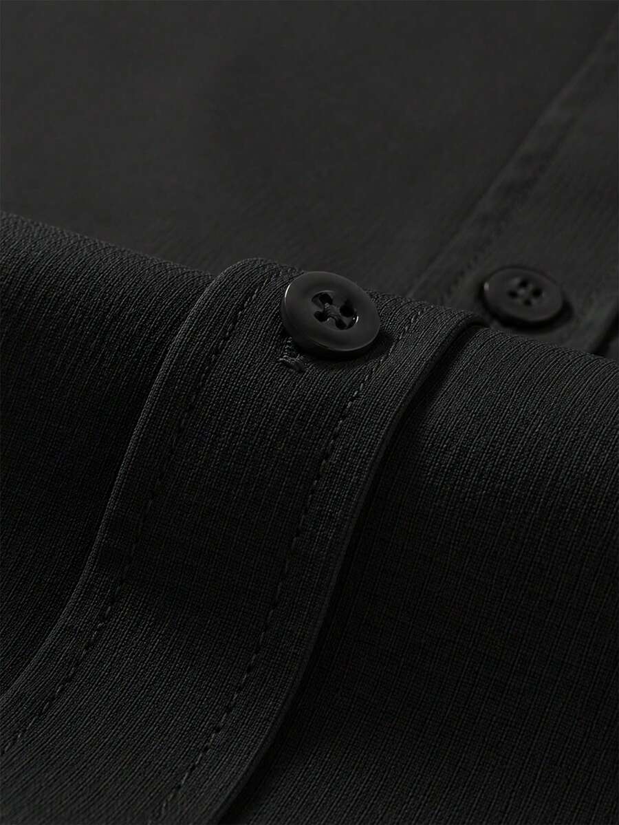 Shirt Shop Stand Collar Button-Up Long Sleeve Polyester Stretch – Marvo