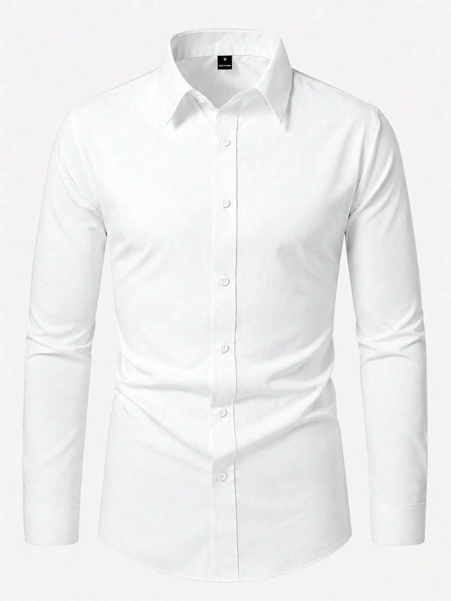 Shirt Shop Stand Collar Button-Up Long Sleeve Polyester Stretch – Marvo