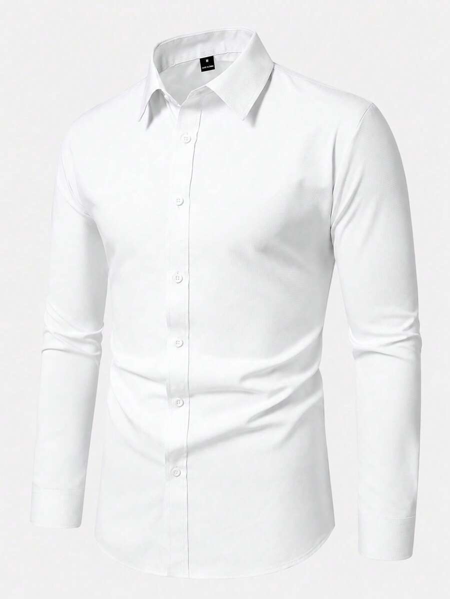Shirt Shop Stand Collar Button-Up Long Sleeve Polyester Stretch – Marvo