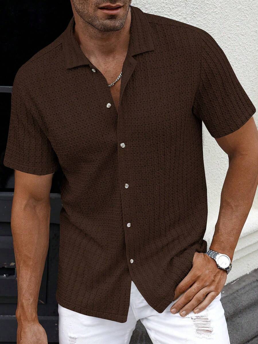 Shirt Shop Textured Mesh Cuban Collar Short Sleeve Shirt – Ralven