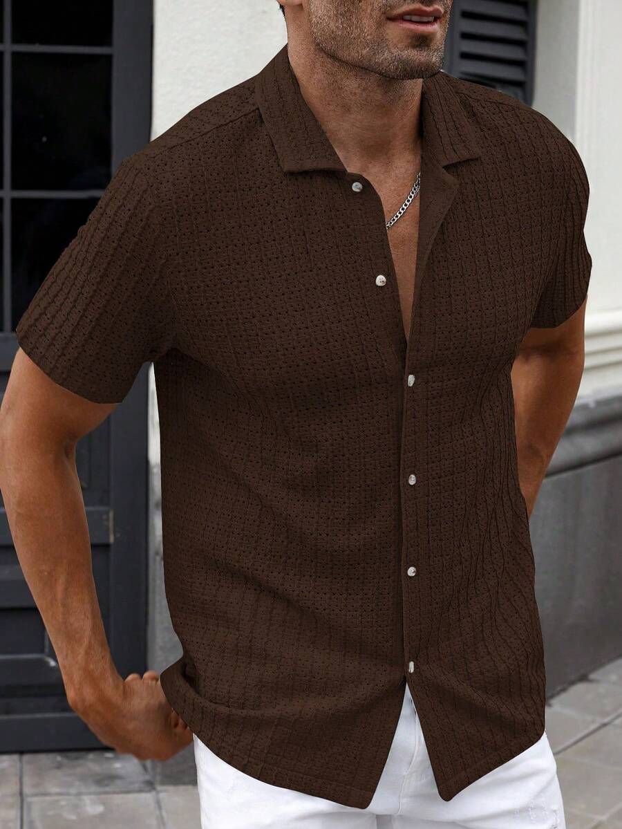 Shirt Shop Textured Mesh Cuban Collar Short Sleeve Shirt – Ralven