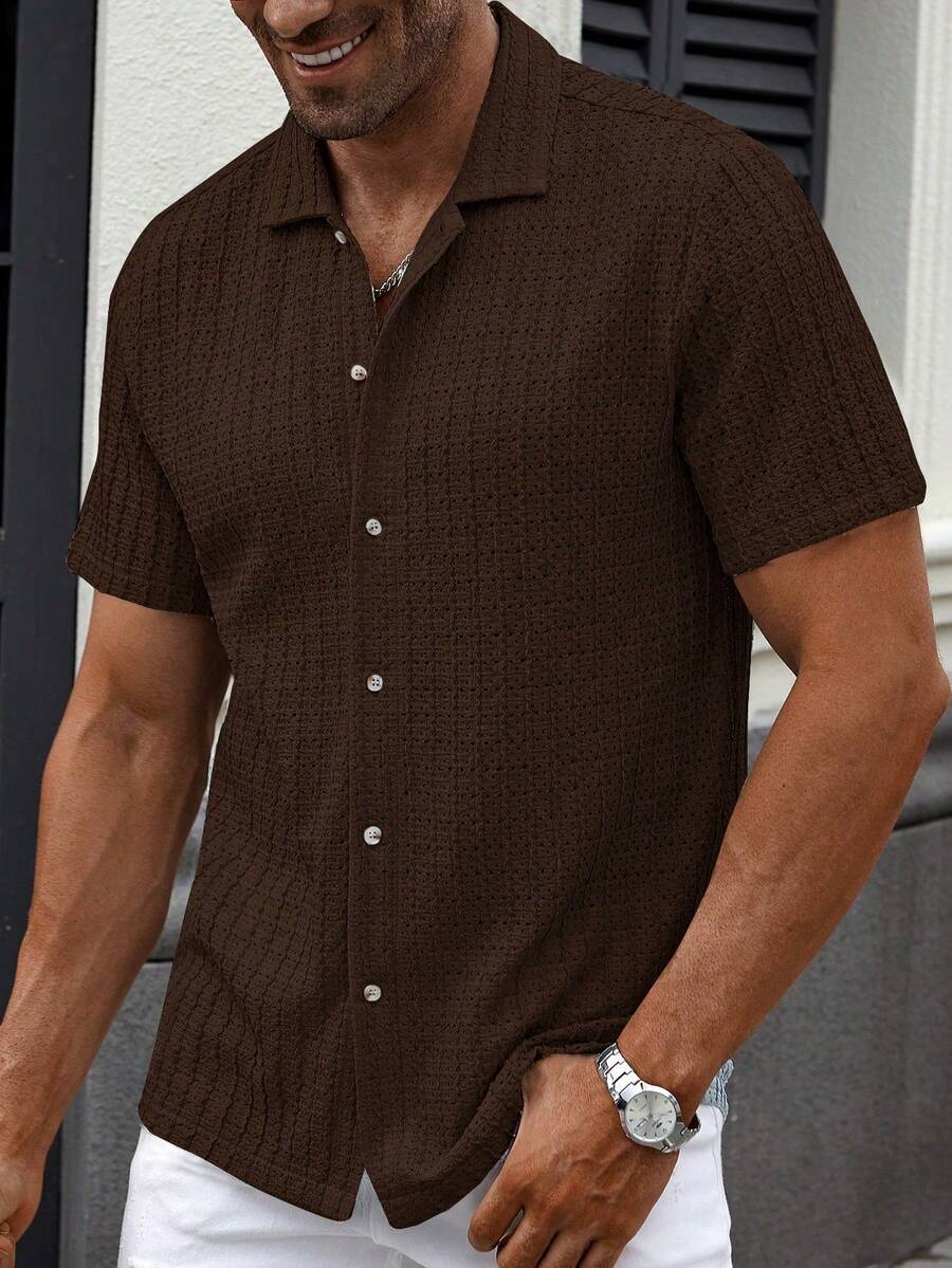 Shirt Shop Textured Mesh Cuban Collar Short Sleeve Shirt – Ralven