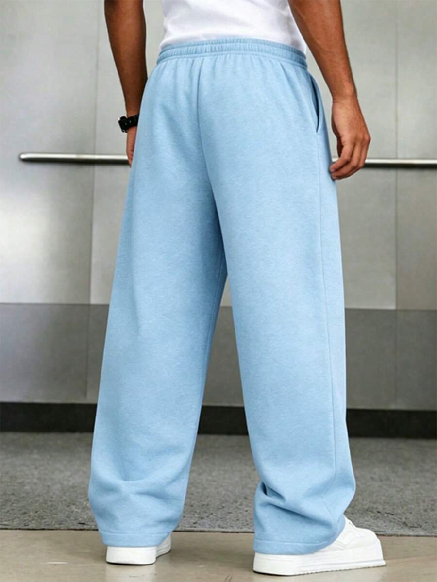 Mens Pant Wide Leg Drawstring Sweatpant Solid Relaxed Fit – Vorval