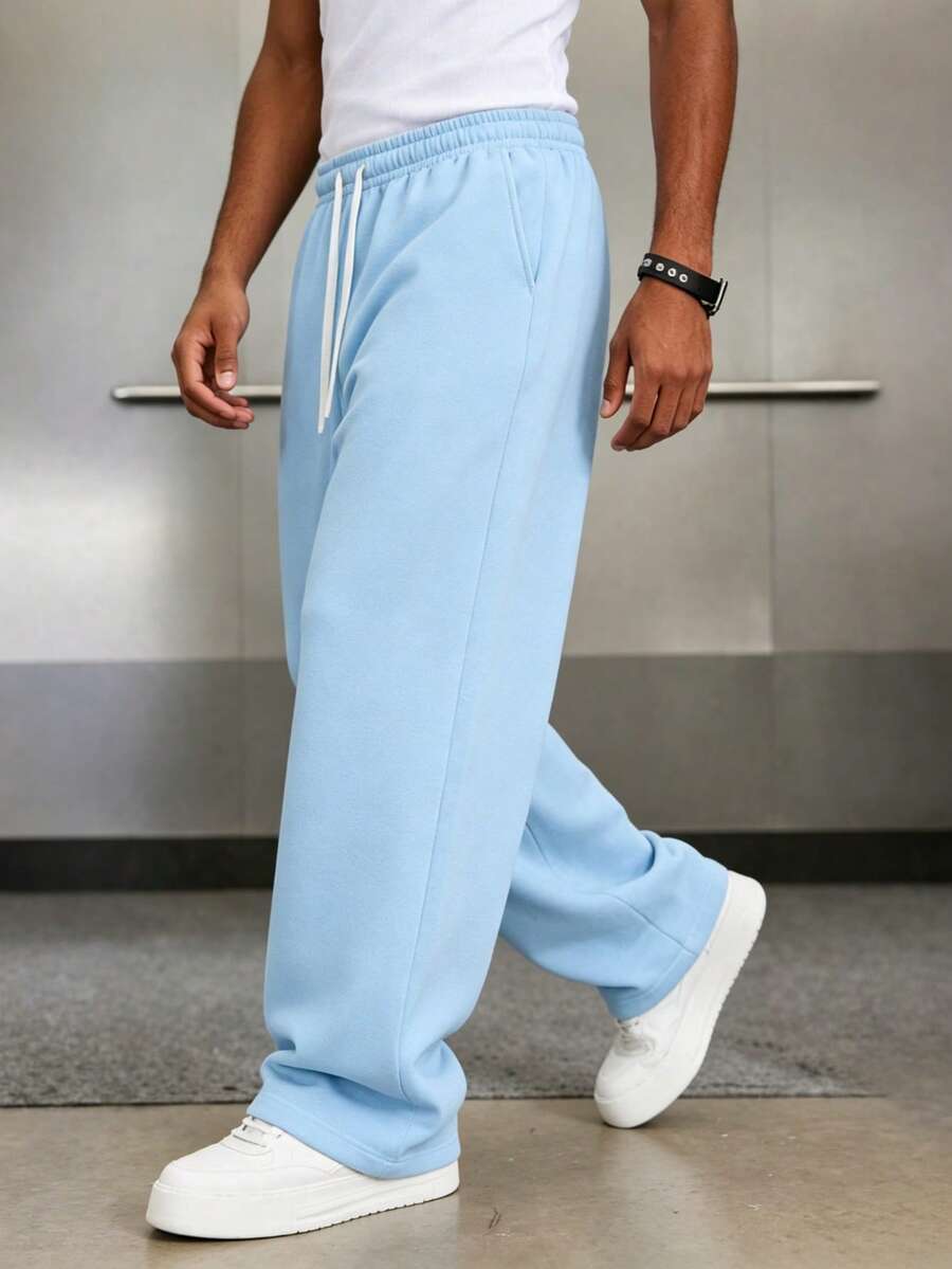 Mens Pant Wide Leg Drawstring Sweatpant Solid Relaxed Fit – Vorval
