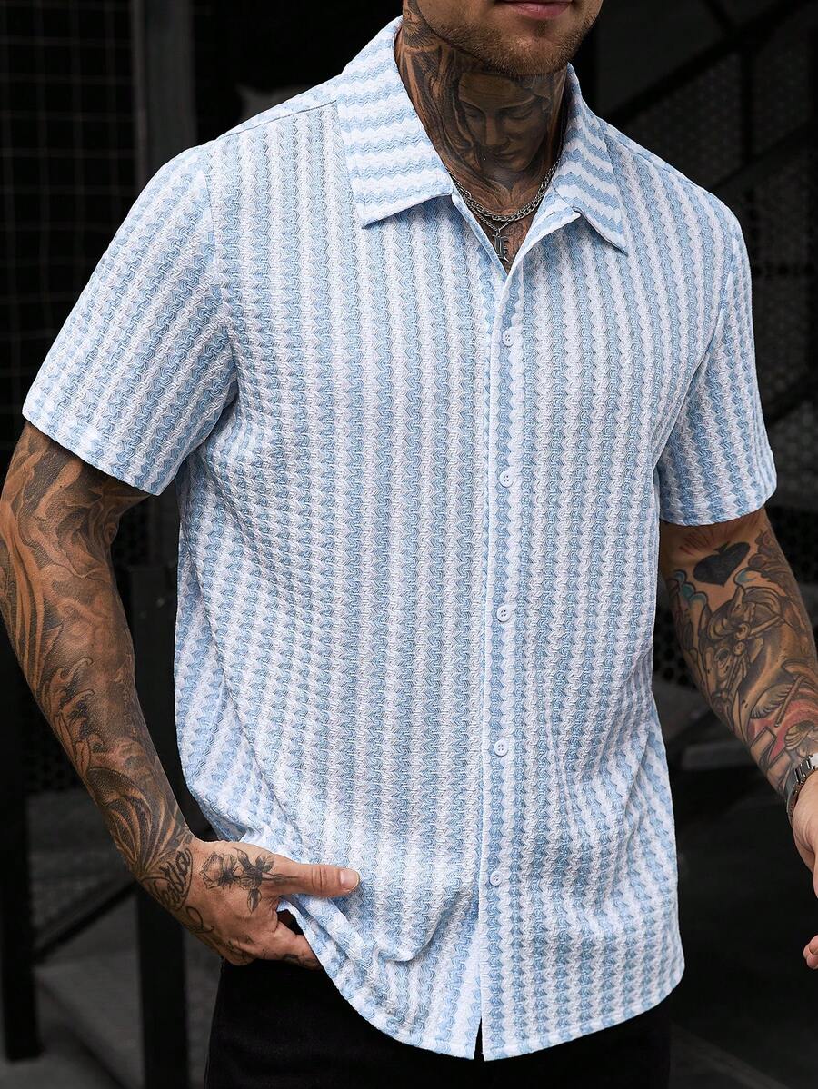 Mens Short Sleeve Crochet Knit Shirt Open Weave Casual Summer