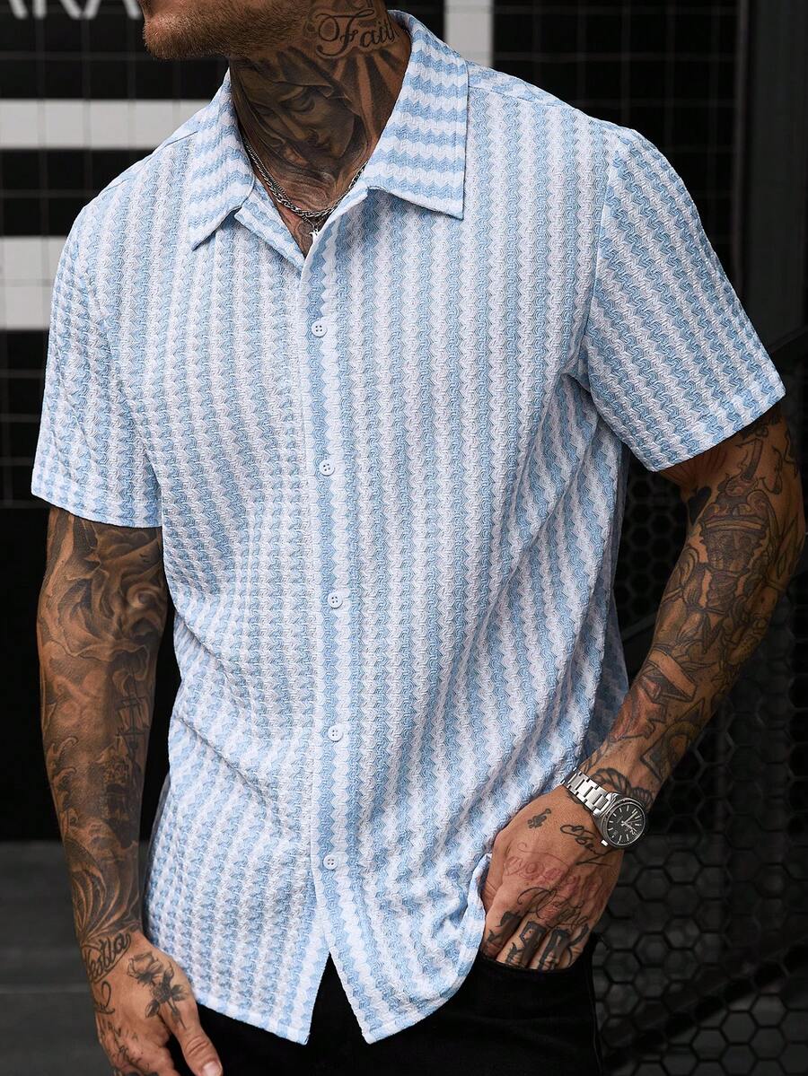 Mens Short Sleeve Crochet Knit Shirt Open Weave Casual Summer