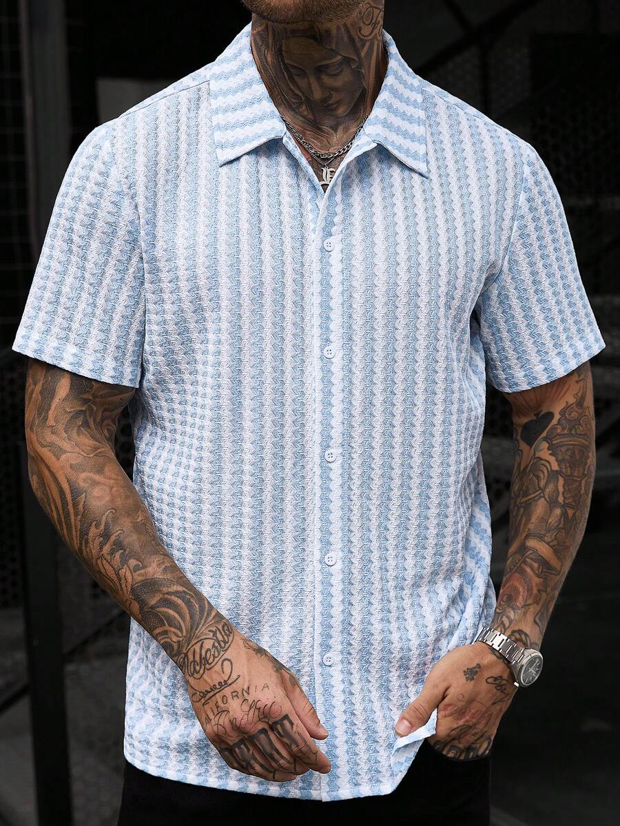 Mens Short Sleeve Crochet Knit Shirt Open Weave Casual Summer