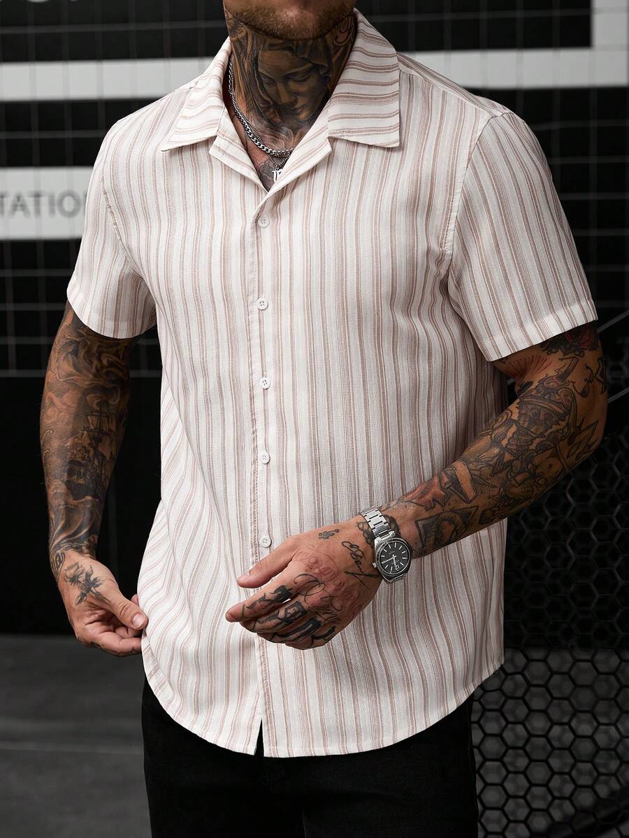 Mens Short Sleeve Shirt Solid Color Single-Breasted Casual – Vanto