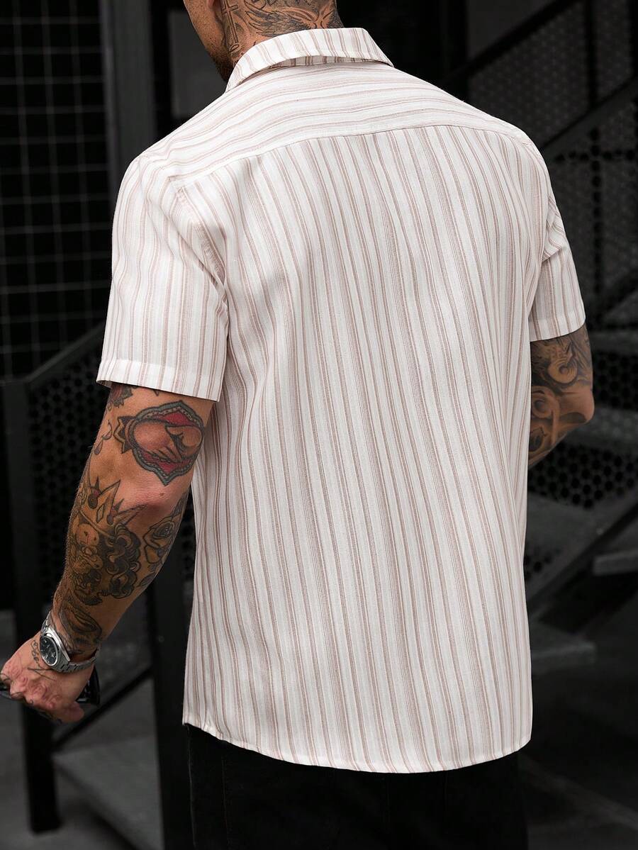 Mens Short Sleeve Shirt Solid Color Single-Breasted Casual – Vanto