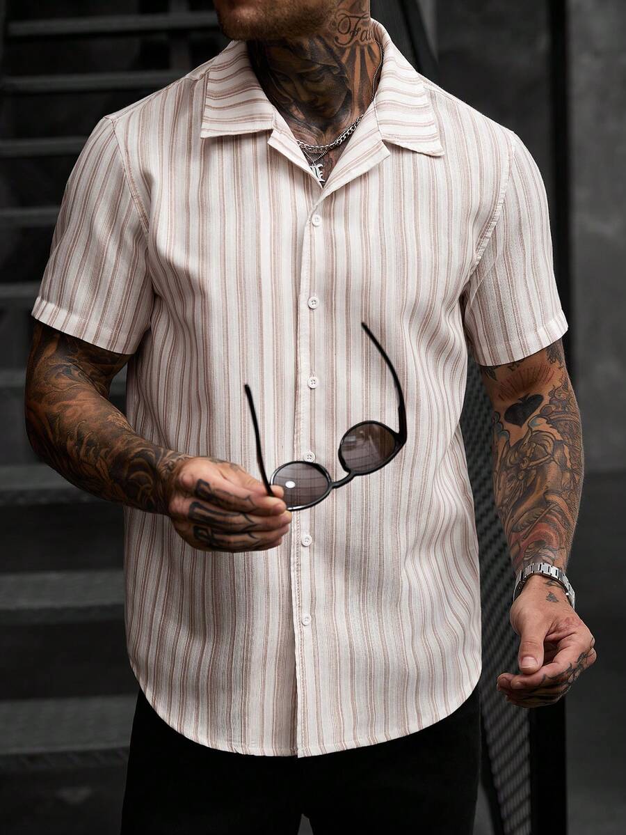 Mens Short Sleeve Shirt Solid Color Single-Breasted Casual – Vanto