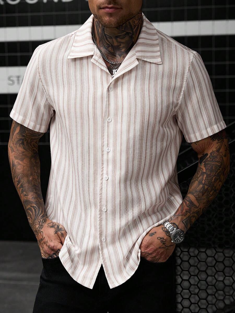 Mens Short Sleeve Shirt Solid Color Single-Breasted Casual – Vanto