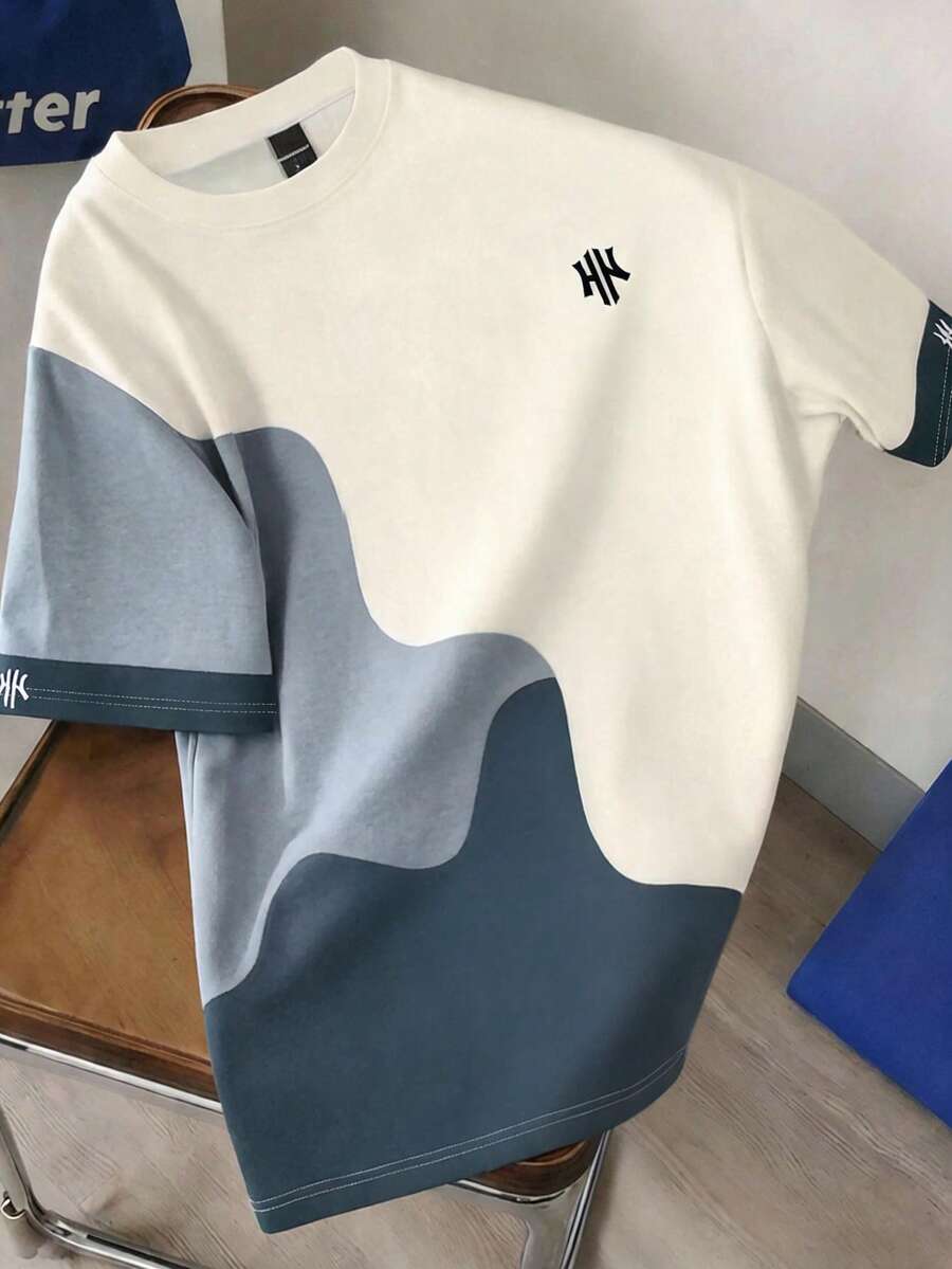 Mens T-Shirt Color Block Drop Shoulder Casual Summer Tee – Valden