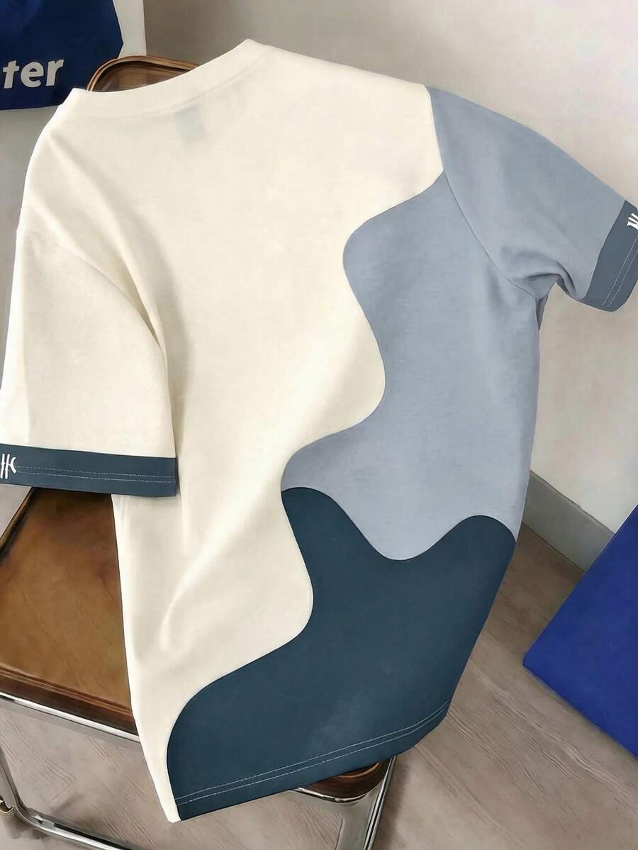 Mens T-Shirt Color Block Drop Shoulder Casual Summer Tee – Valden