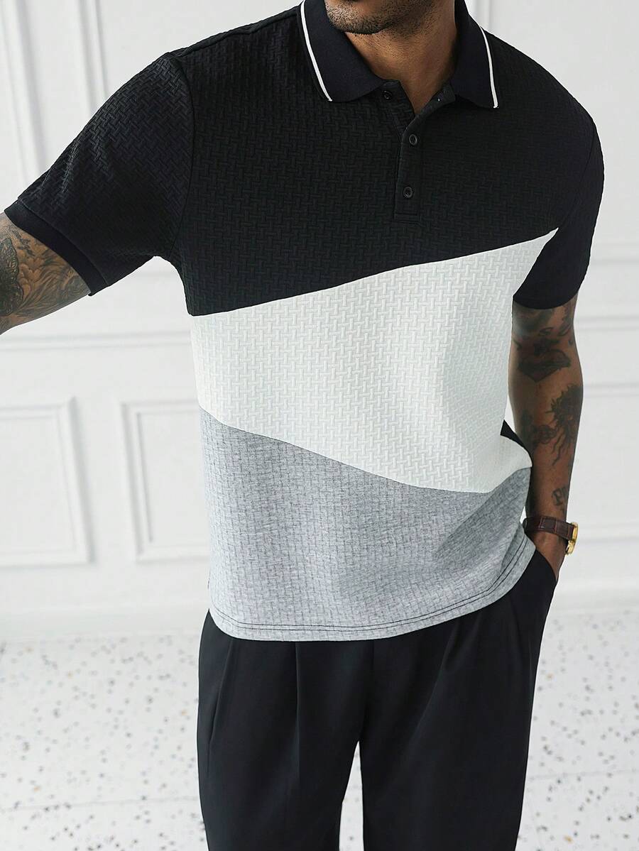 Mens Polo Shirt Geometric Jacquard Knit Short Sleeve – Valron