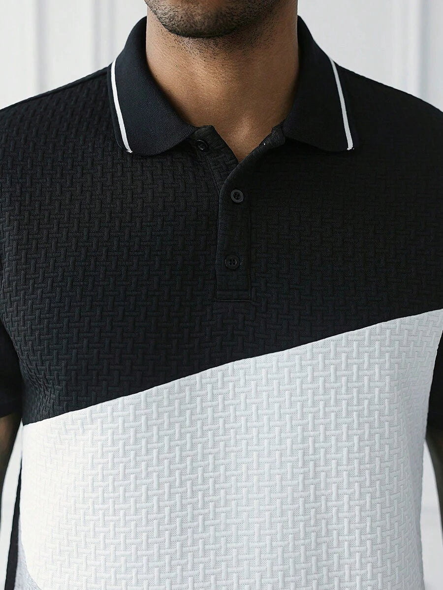 Mens Polo Shirt Geometric Jacquard Knit Short Sleeve – Valron