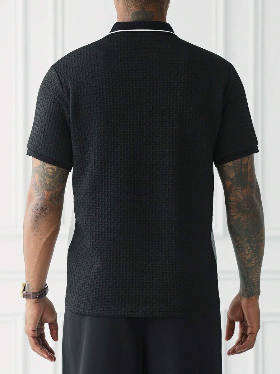 Mens Polo Shirt Geometric Jacquard Knit Short Sleeve – Valron