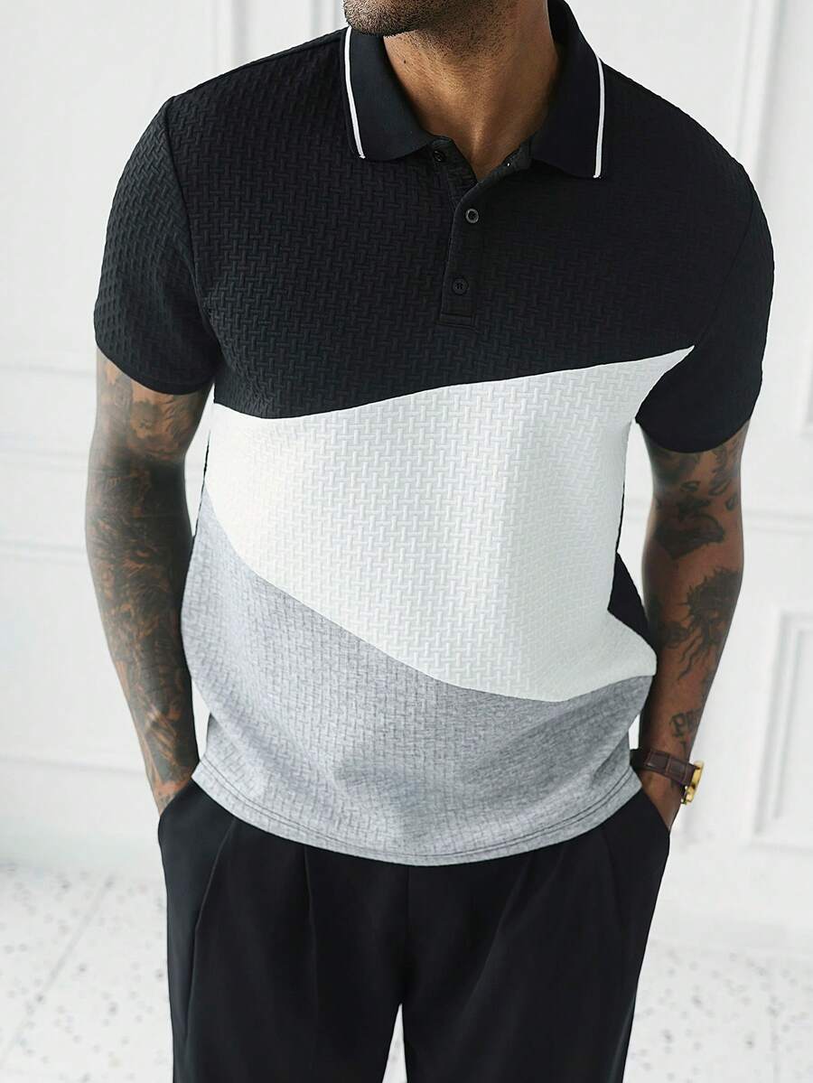 Mens Polo Shirt Geometric Jacquard Knit Short Sleeve – Valron