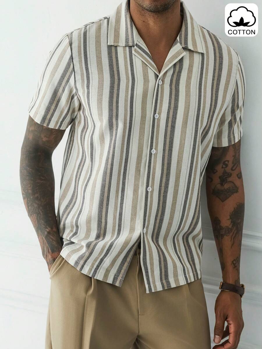 Mens Short Sleeve Button-Down Shirt Polyester Blend Regular Fit – Faldon