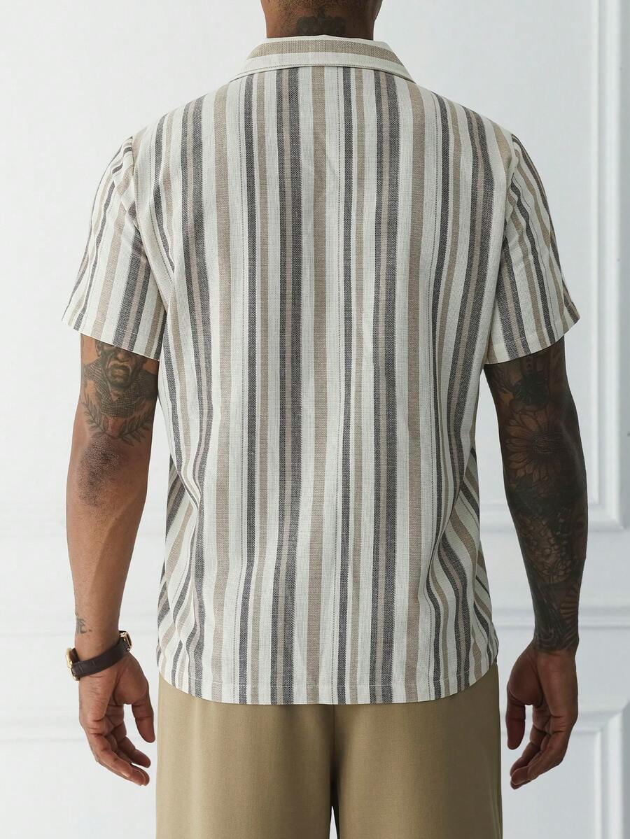 Mens Short Sleeve Button-Down Shirt Polyester Blend Regular Fit – Faldon
