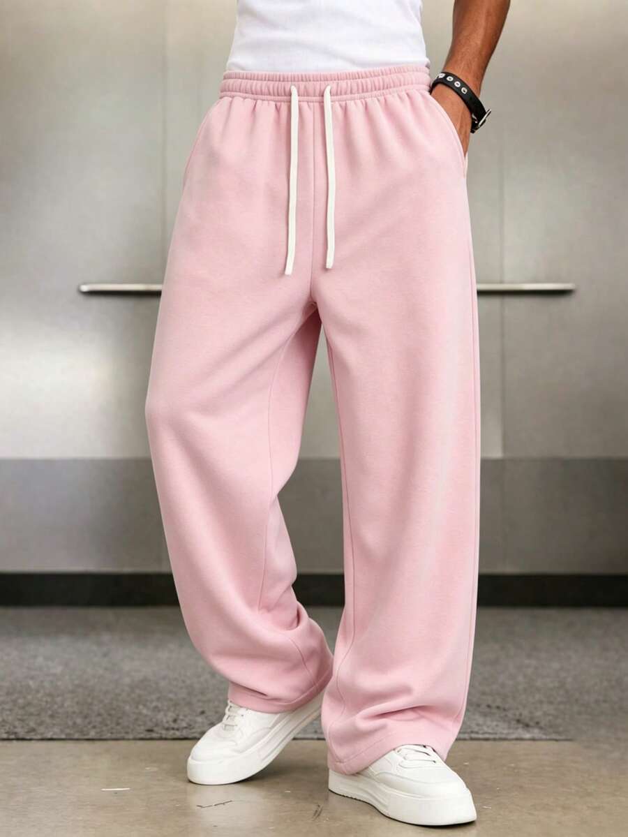 Mens Pant Wide Leg Drawstring Sweatpant Solid Relaxed Fit – Vorval