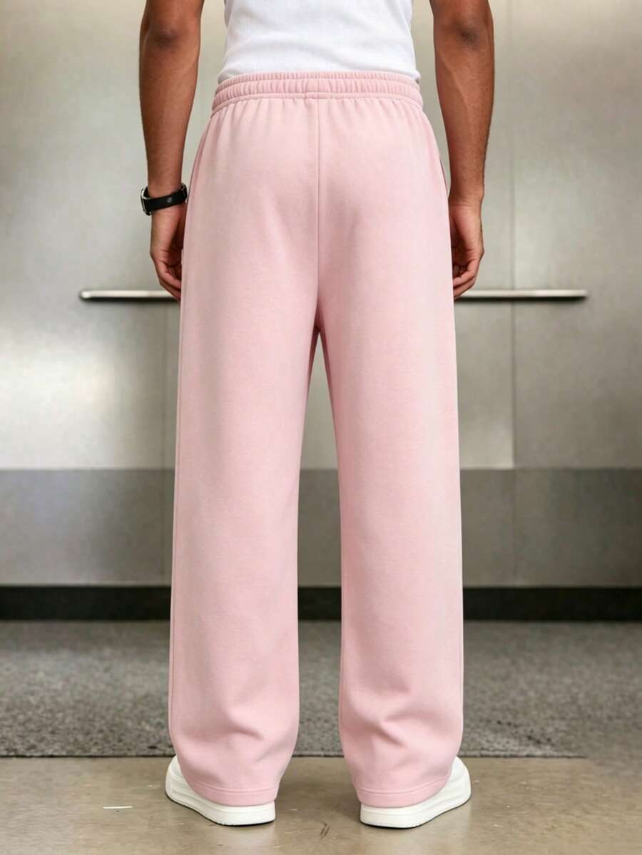 Mens Pant Wide Leg Drawstring Sweatpant Solid Relaxed Fit – Vorval