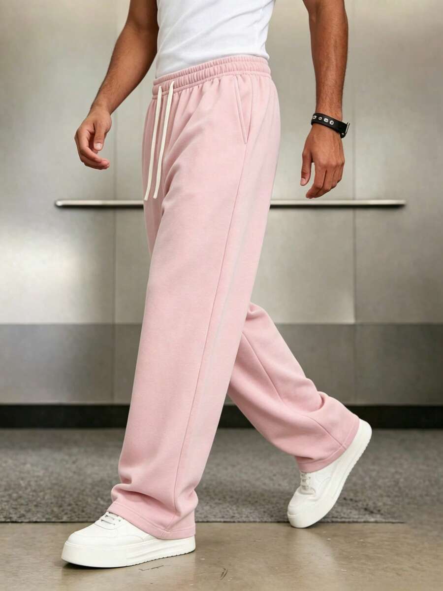 Mens Pant Wide Leg Drawstring Sweatpant Solid Relaxed Fit – Vorval