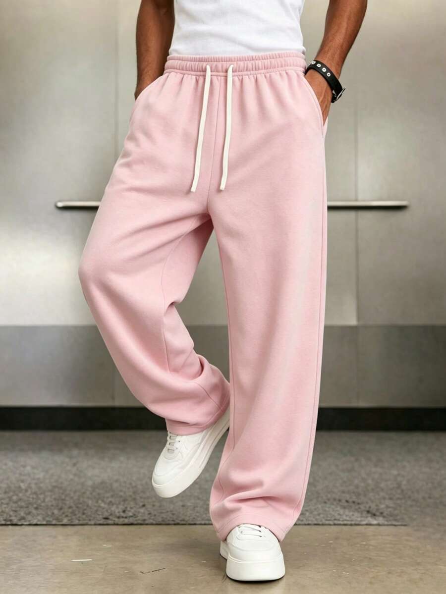 Mens Pant Wide Leg Drawstring Sweatpant Solid Relaxed Fit – Vorval