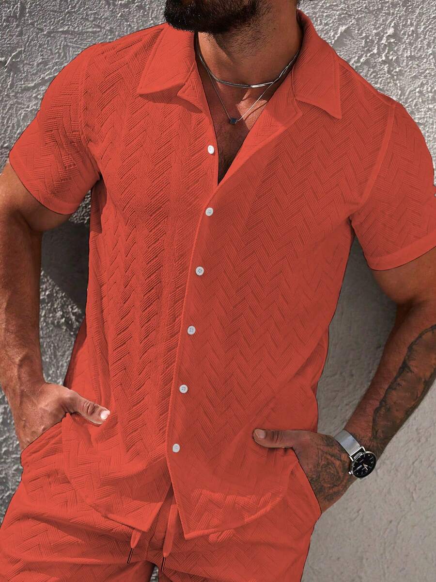 Mens Short Sleeve Shirt Solid Color Single-Breasted Casual – Vanto