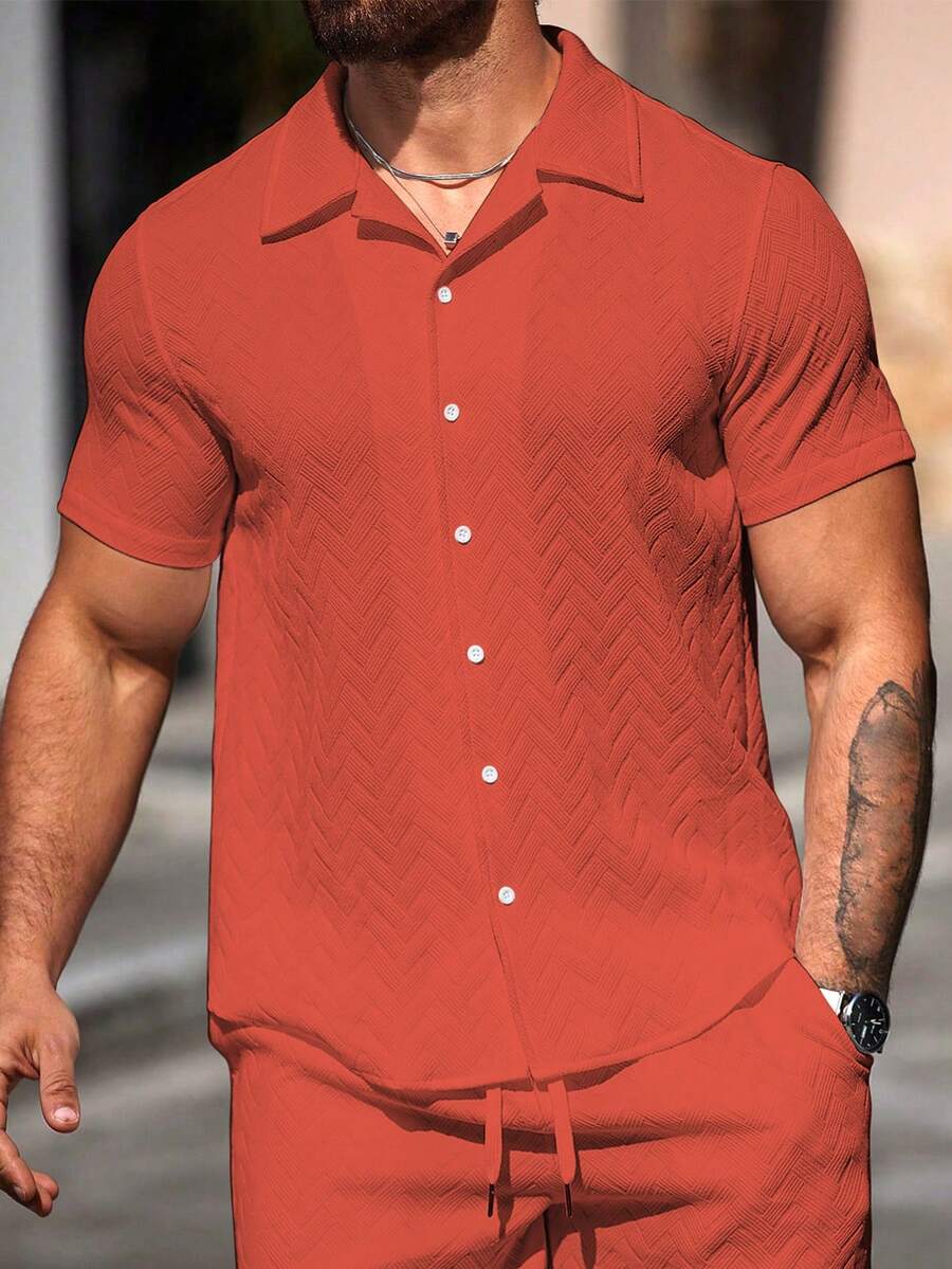 Mens Short Sleeve Shirt Solid Color Single-Breasted Casual – Vanto