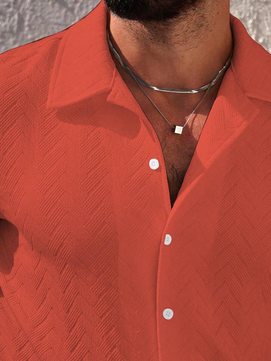 Mens Short Sleeve Shirt Solid Color Single-Breasted Casual – Vanto