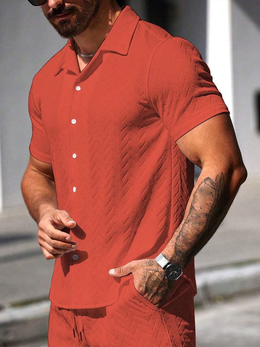 Mens Short Sleeve Shirt Solid Color Single-Breasted Casual – Vanto