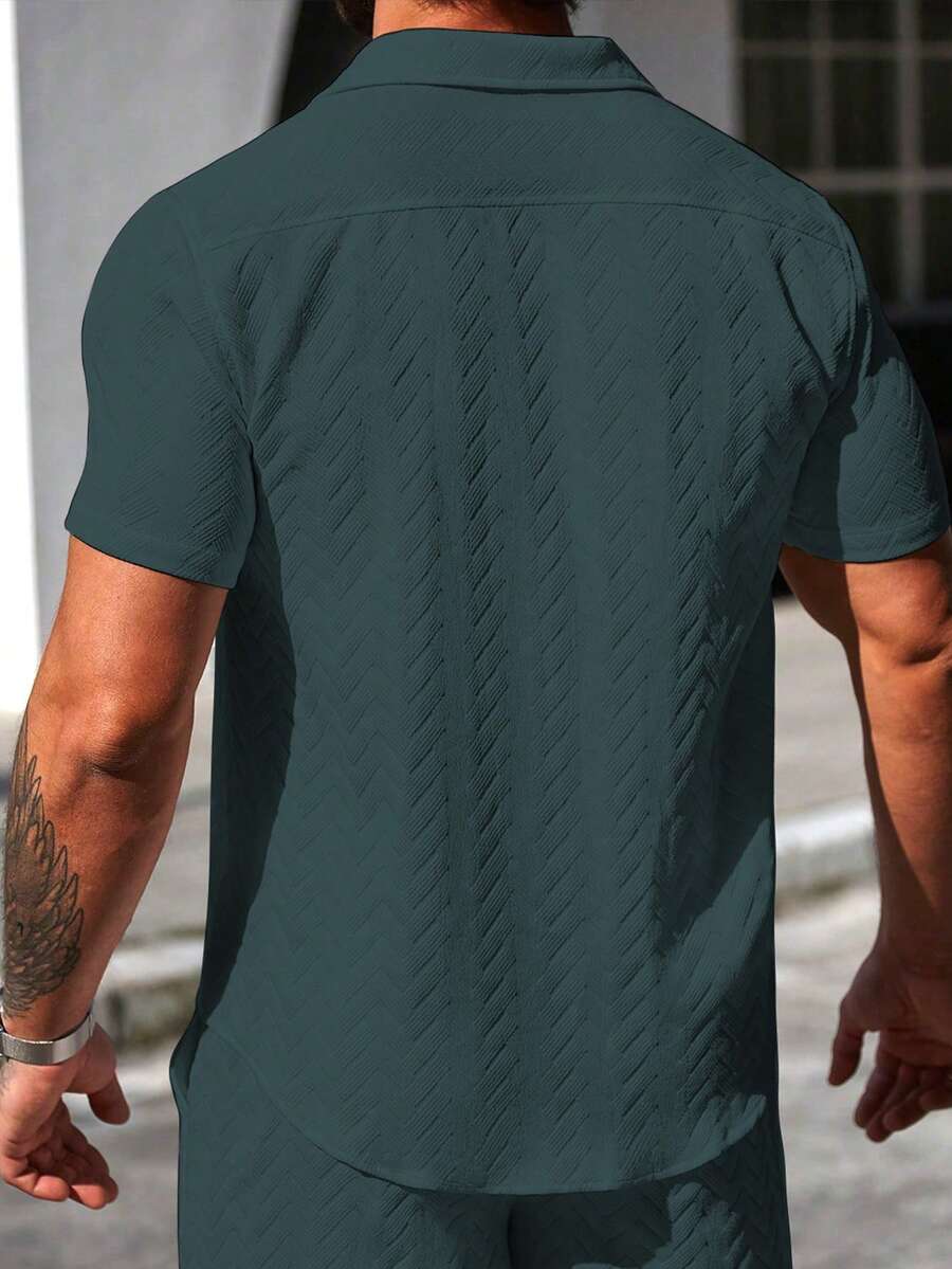 Mens Short Sleeve Shirt Solid Color Single-Breasted Casual – Vanto