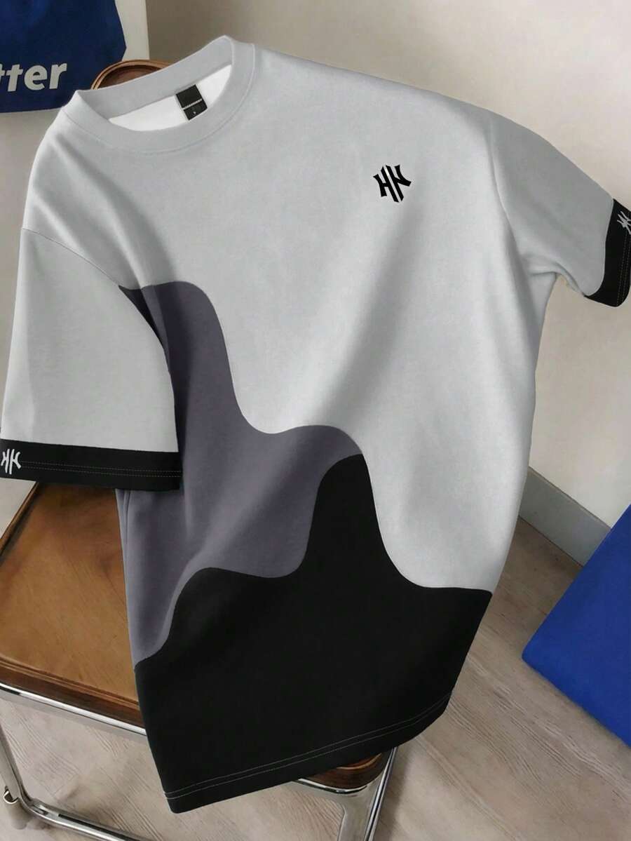 Mens T-Shirt Color Block Drop Shoulder Casual Summer Tee – Valden