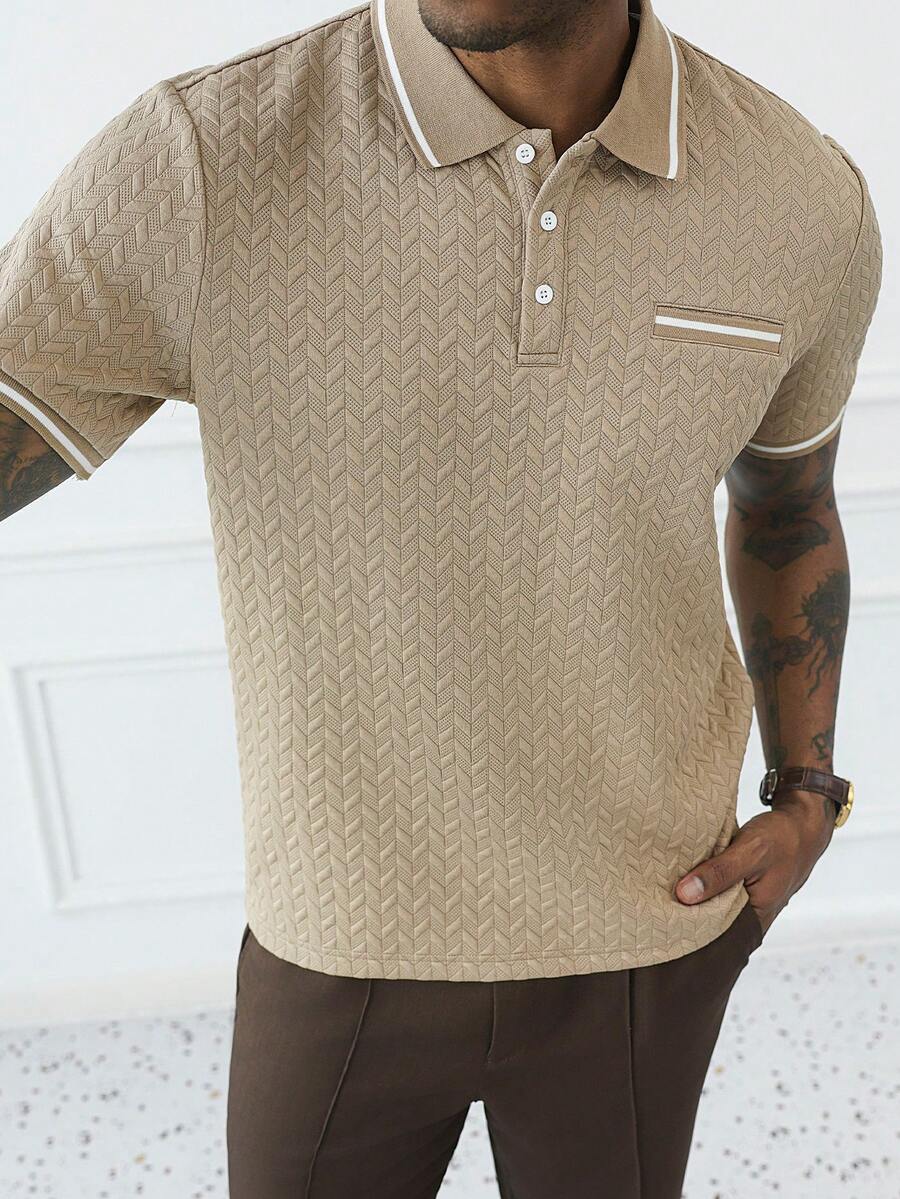 Mens Polo Shirt Geometric Jacquard Knit Short Sleeve – Valron