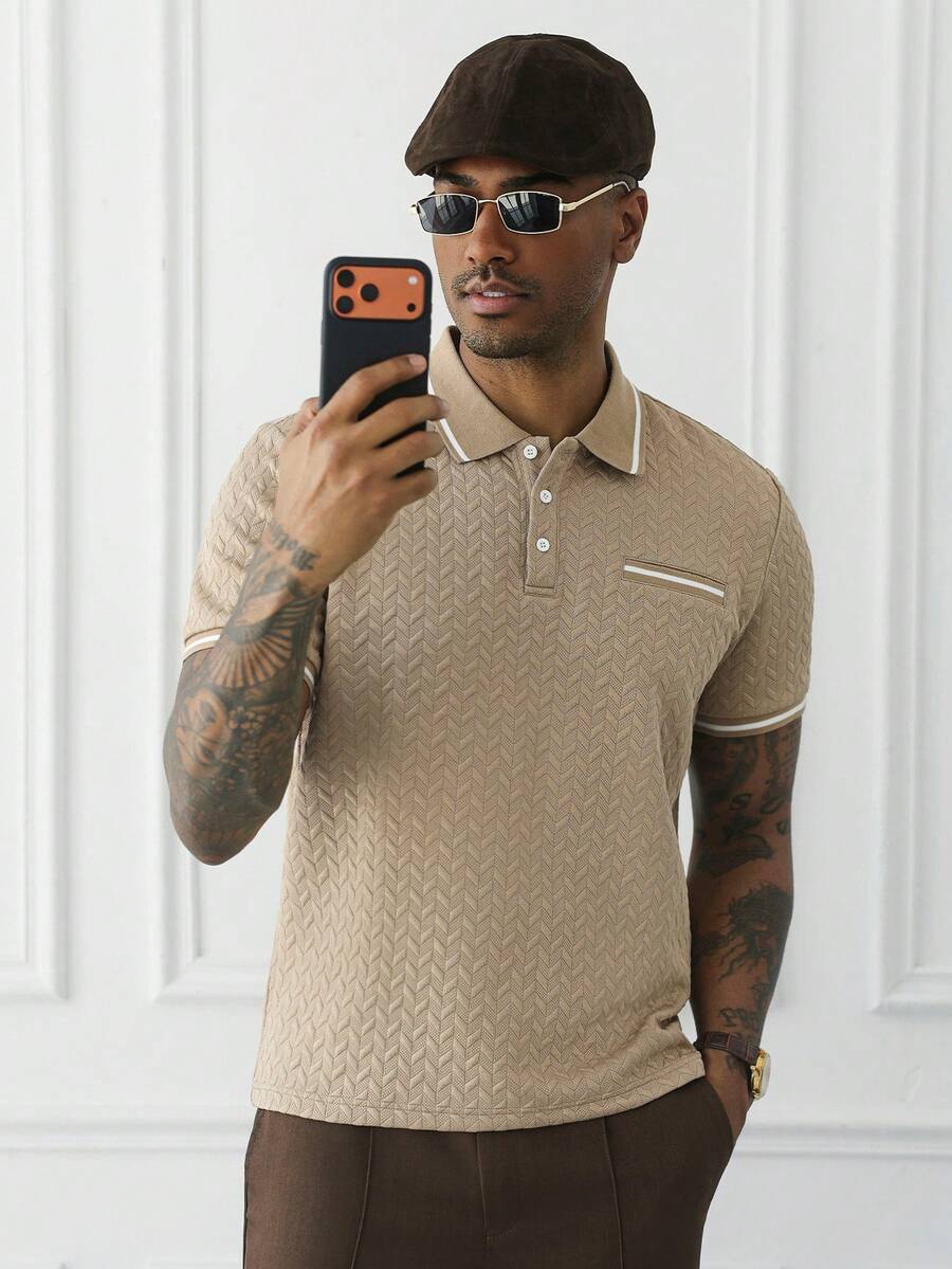 Mens Polo Shirt Geometric Jacquard Knit Short Sleeve – Valron