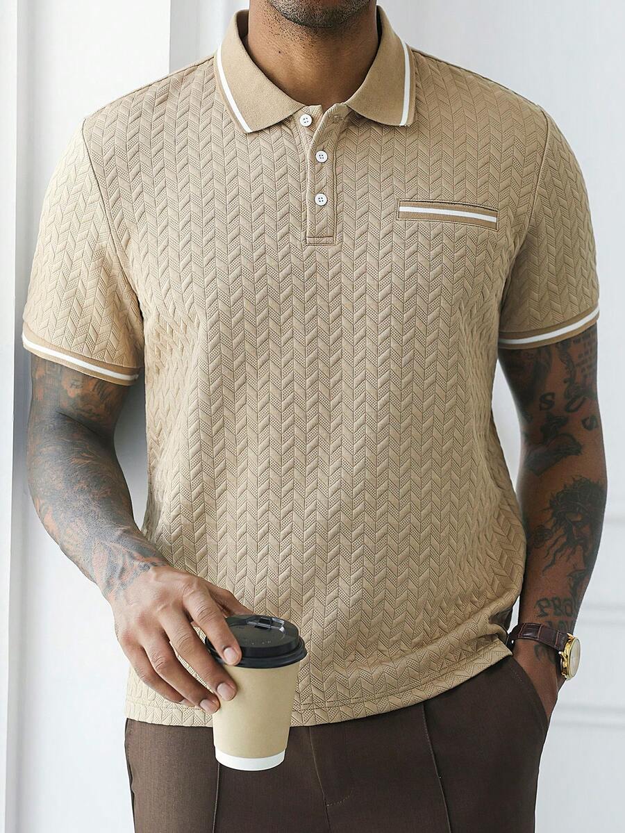 Mens Polo Shirt Geometric Jacquard Knit Short Sleeve – Valron
