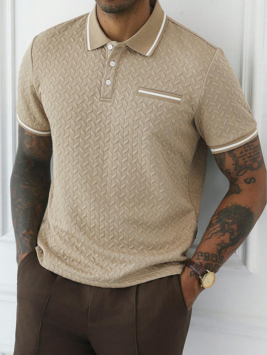 Mens Polo Shirt Geometric Jacquard Knit Short Sleeve – Valron