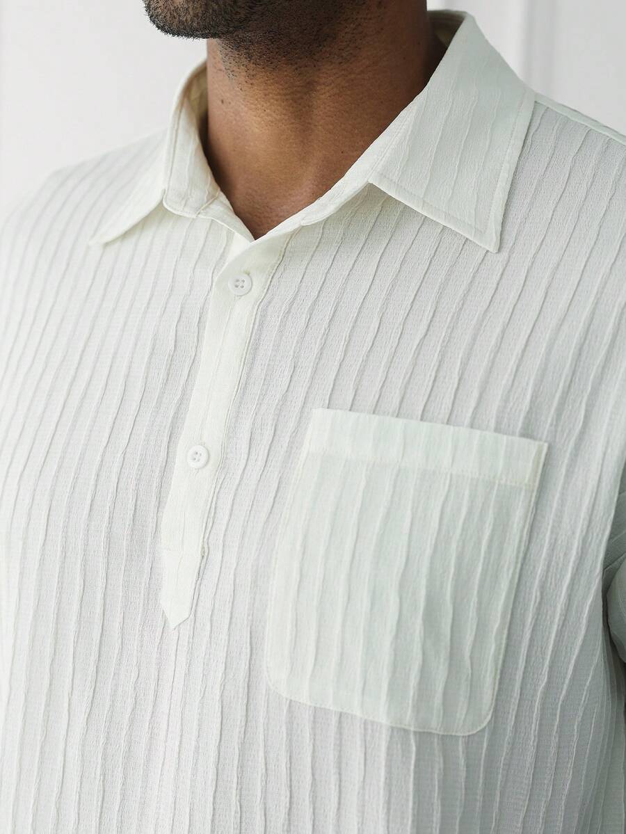 Mens Short Sleeve Crochet Shirt Jacquard Stripe Loose Fit – Darco