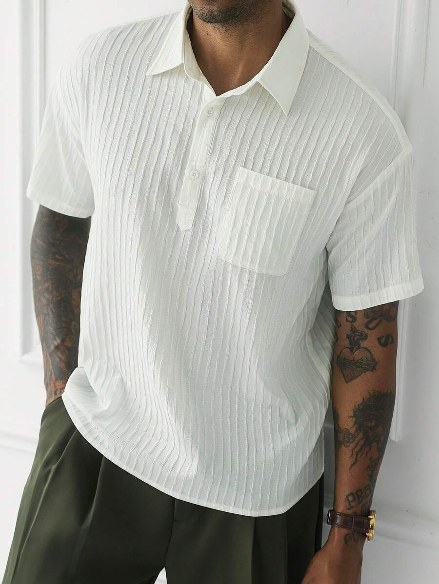 Mens Short Sleeve Crochet Shirt Jacquard Stripe Loose Fit – Darco
