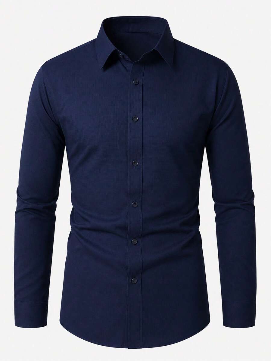 Shirt Shop Stand Collar Button-Up Long Sleeve Polyester Stretch – Marvo