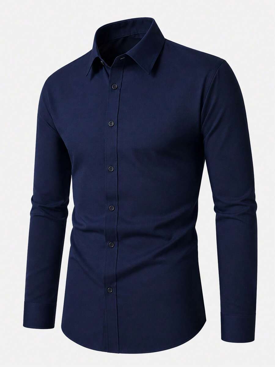 Shirt Shop Stand Collar Button-Up Long Sleeve Polyester Stretch – Marvo