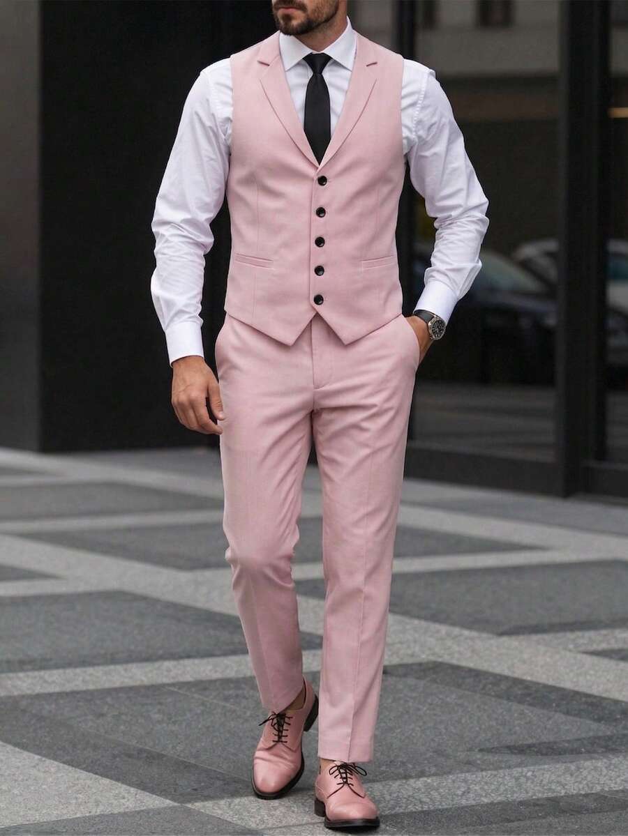 Mens Pant and Vest Set Woven Polyester V-Neck Sleeveless 2-Piece Formal – Galso
