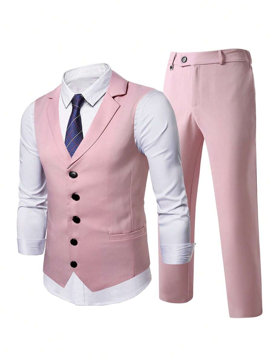 Mens Pant and Vest Set Woven Polyester V-Neck Sleeveless 2-Piece Formal – Galso