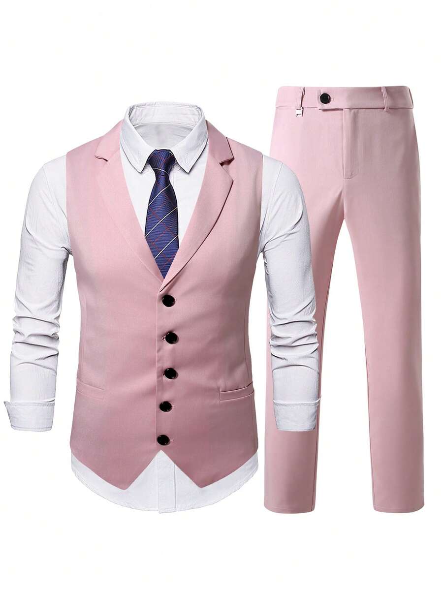 Mens Pant and Vest Set Woven Polyester V-Neck Sleeveless 2-Piece Formal – Galso