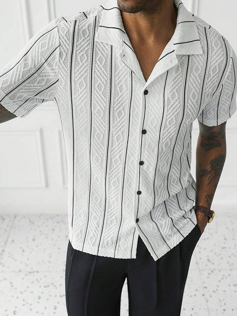 Shirt Shop Textured Mesh Cuban Collar Short Sleeve Shirt – Ralven