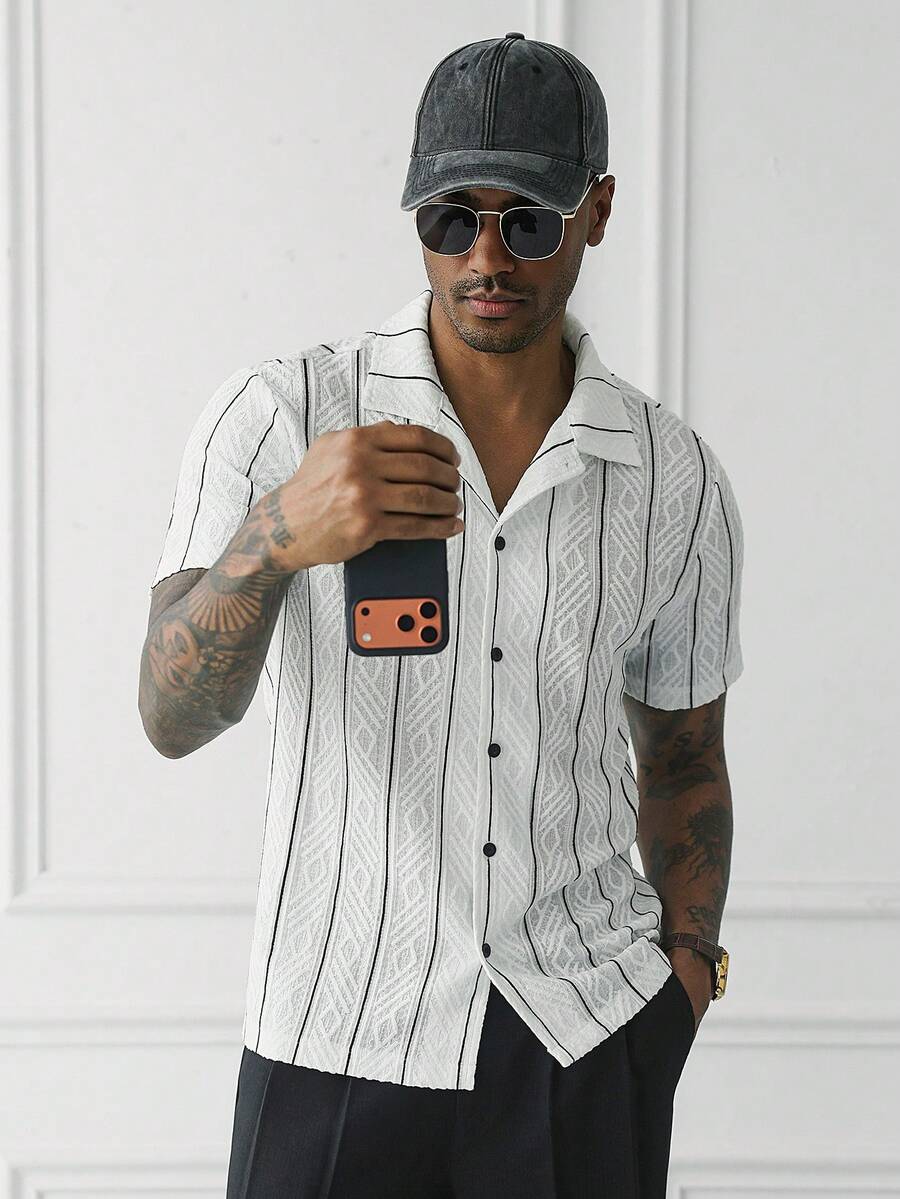 Shirt Shop Textured Mesh Cuban Collar Short Sleeve Shirt – Ralven